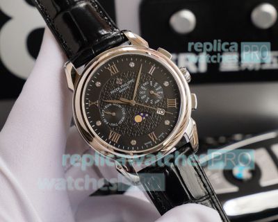 Swiss Grade Clone Patek Philippe Complication Watch SS Black Dial